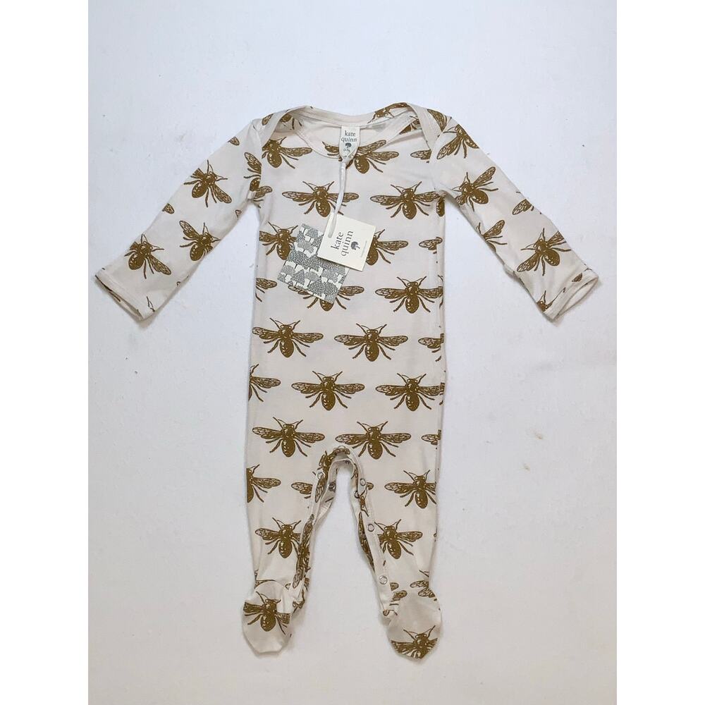Kate Quinn Organic Cotton Bee Print Footie Pajama 0–3M NWT